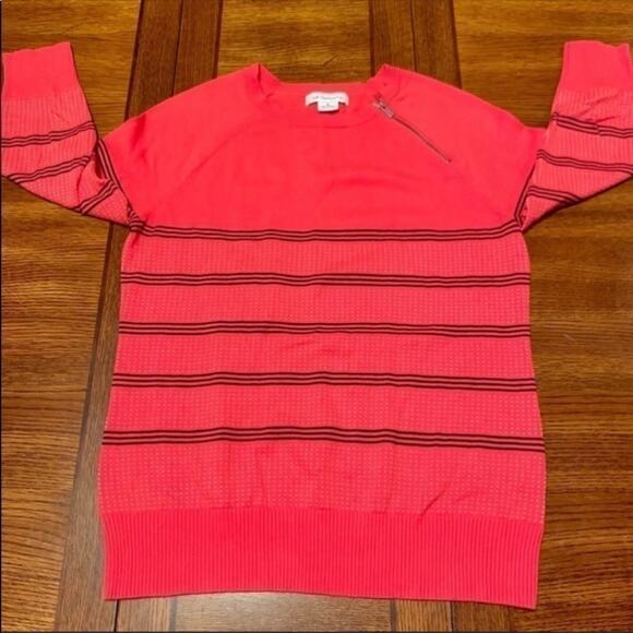 Liz Claiborne Sweater Womens Pink Navy Blue Stripes 3/4 Sleeve Size Medium - Picture 2 of 7